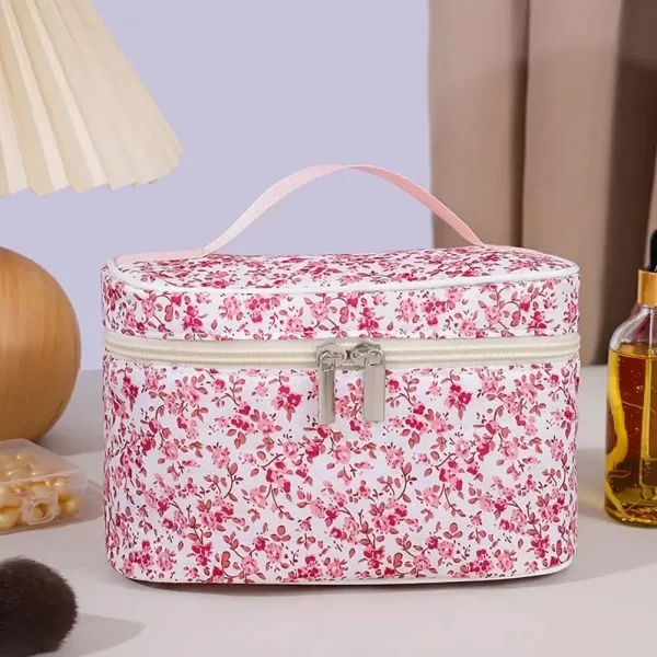 Floral Pattern Portable Travel Cosmetic Bag Makeup Organizer