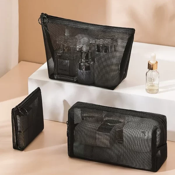 Portable Mesh Toiletry Cosmetic Bag Makeup Organizer