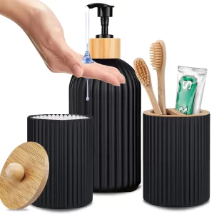 Bathroom Organiser Hand Soap Dispenser, Cotton Ball Storage, Toothbrush Holder