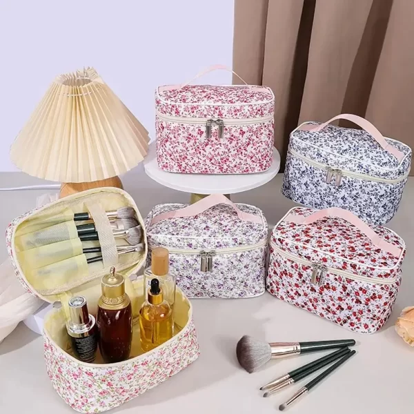 Floral Pattern Portable Travel Cosmetic Bag Makeup Organizer