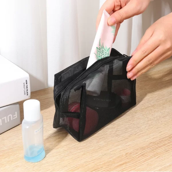 Portable Mesh Toiletry Cosmetic Bag Makeup Organizer