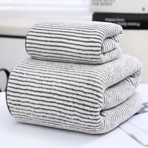 Striped Quick-Drying Bamboo Bath and Hand Towel Set